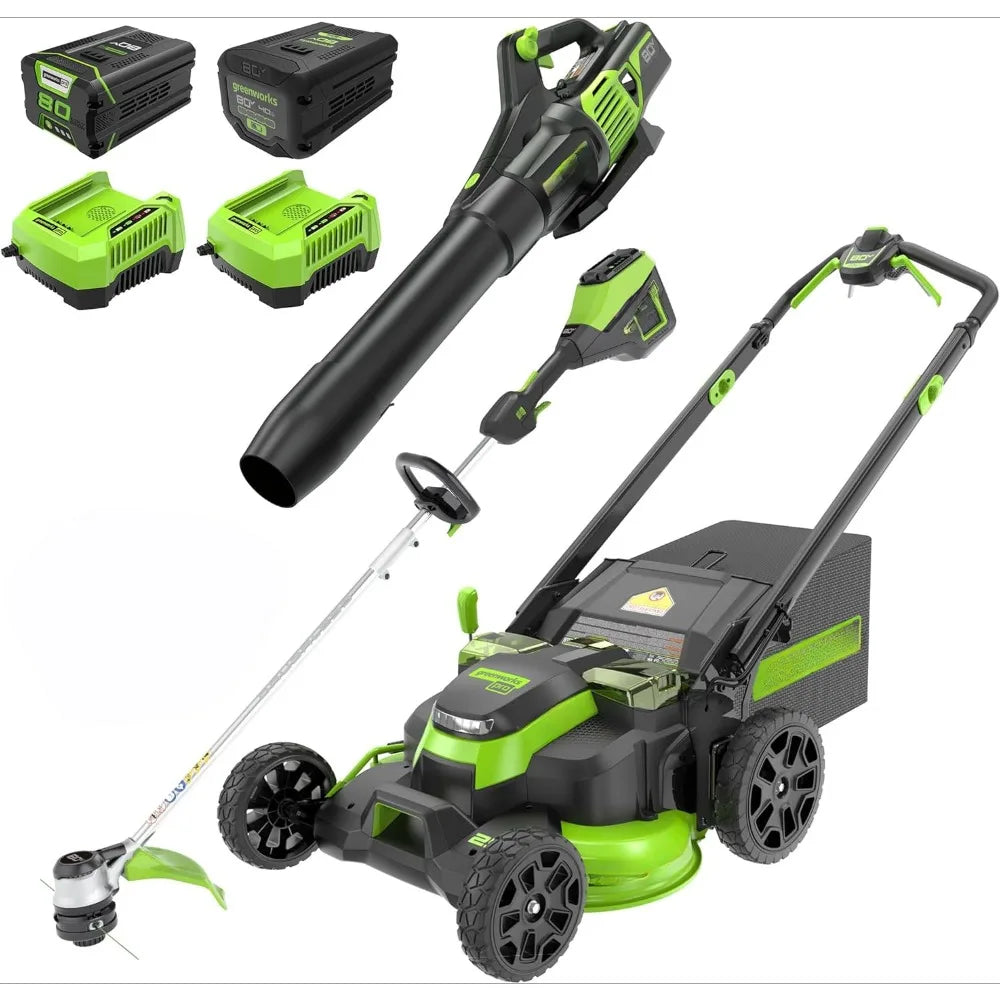 Self-Propelled Lawn Mower,Cordless Battery Brushless  Rear Wheel Drive 3-in-1   80V 25"16" String Trimmer,Push Lawn Mower