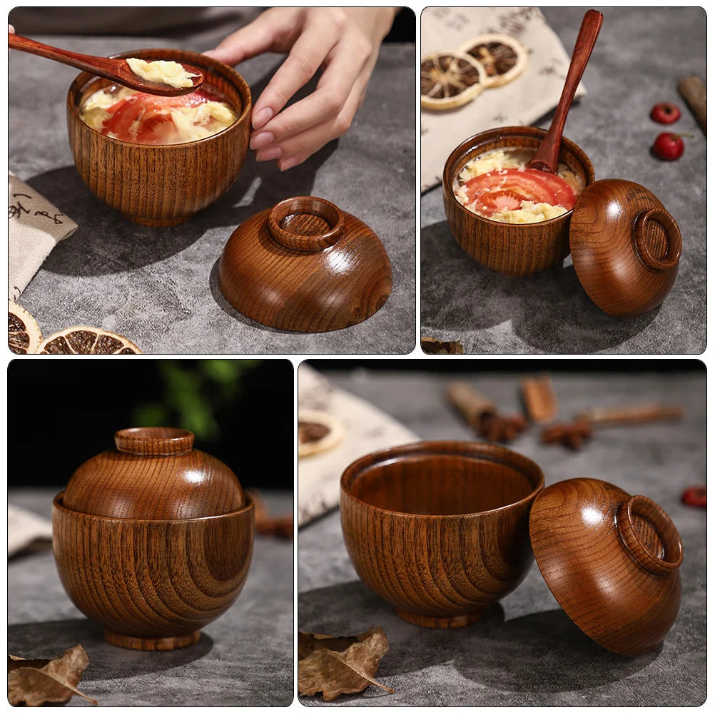 Wooden Bowl with Lid Miso Soup Bowl Rice Bowl Serving Bowl Wood Tableware wooden bowls wood bowls wooden food bowl