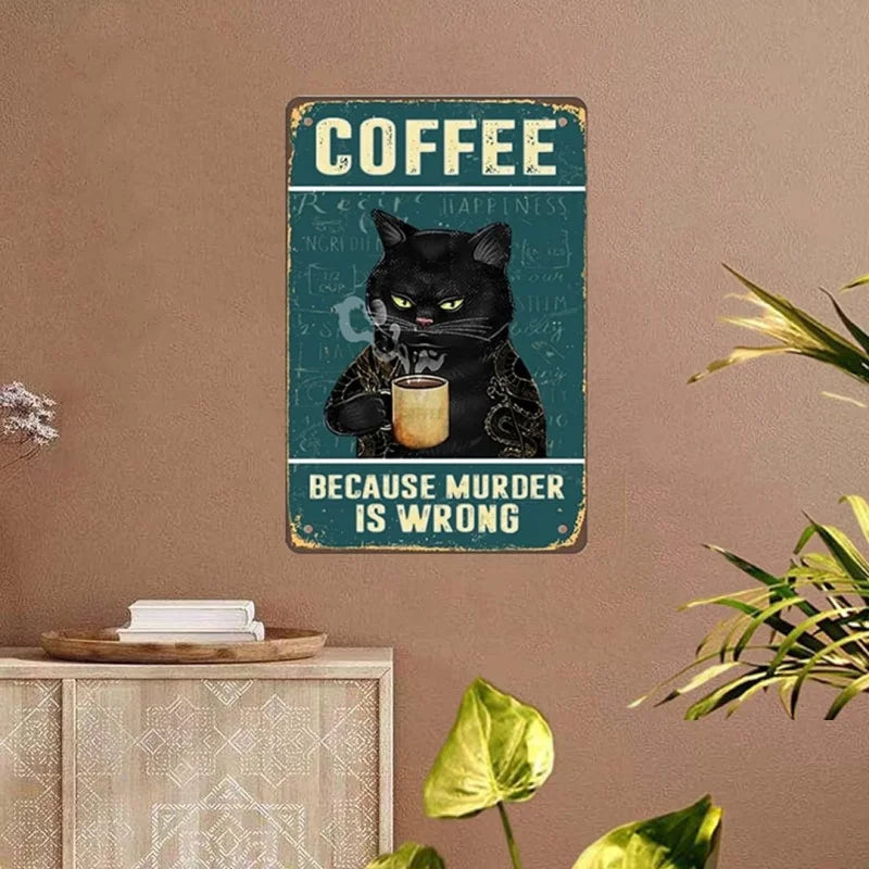 Retro Cat Coffee Metal Logo Retro Kitchen Wall Decoration Art Poster 30x20cm