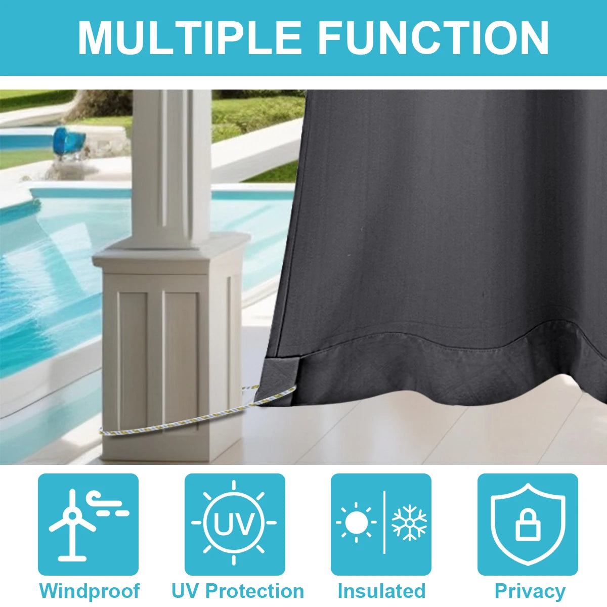 2pcs Outdoor Curtains Waterproof Windproof Patio Curtains Embossed Pattern Thermal Insulated Blackout Privacy Curtains for Porch