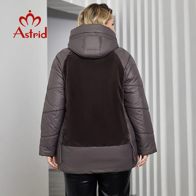 Astrid Plus Size Winter Jacket Women Faux Fur Stitching High Quality Wool Warm Fashion Women's Parka Female Plush Coat Hooded