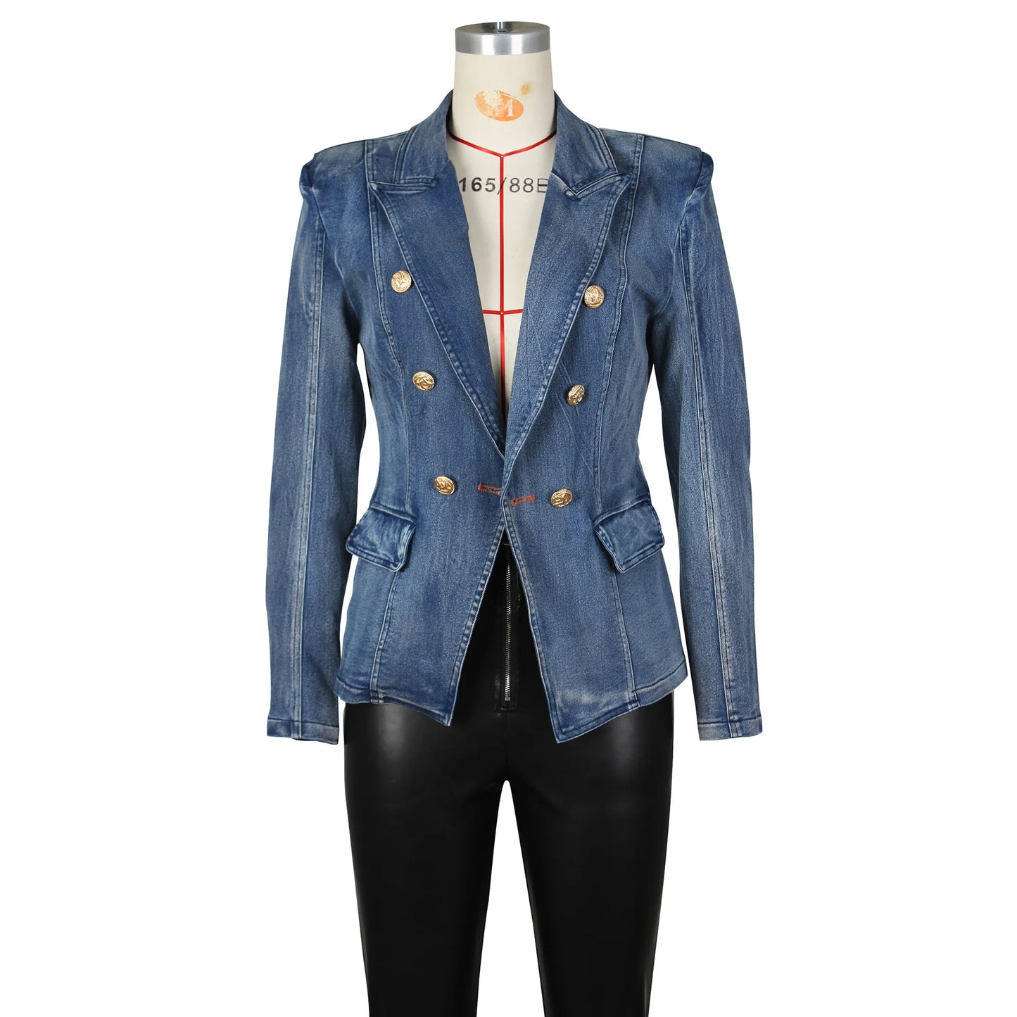 New Fashion Women's Denim Suit Jacket Autumn Long Sleeve Lapel Slim-Fit Street Can Wear Solid Color Ladies Coat