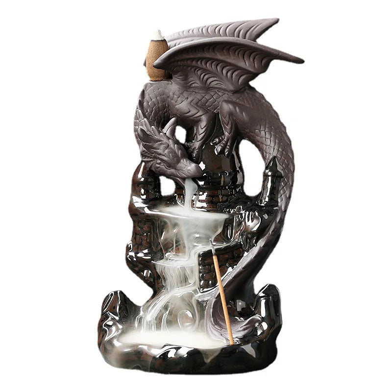 Creative Home Decor Ornaments Dragon Waterfall Backflow Incense Burner Pterosaur Ceramic Censer Incense Stick Holder -No Incense