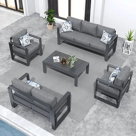 Outdoor Sofa Set, Outdoor Patio Sectional Conversation Metal Seating Sets ,5 Piece Modern Aluminum Patio Furniture Set