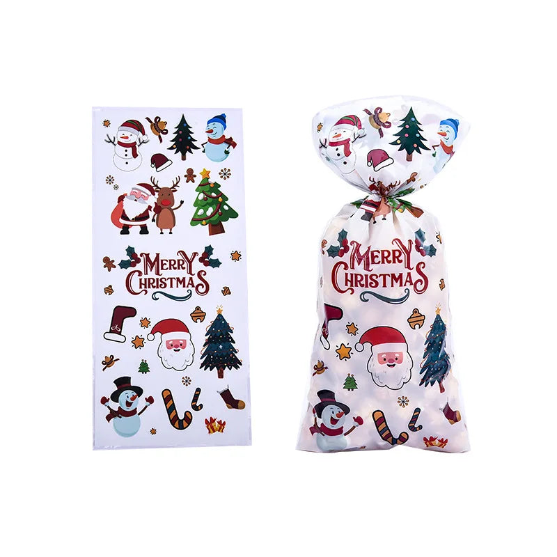 50/100PCS Christmas Candy Wrapping Bags Father Xmas Bags Biscuits Cookies Snacks Baking Bags Navidad Snowflake Elk Gift Bags