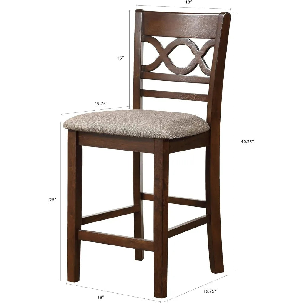 5-Piece Round Counter Set with 1 Dining Table and 4 Chairs, 42-Inch, Cherry Brown, Dining Room Sets