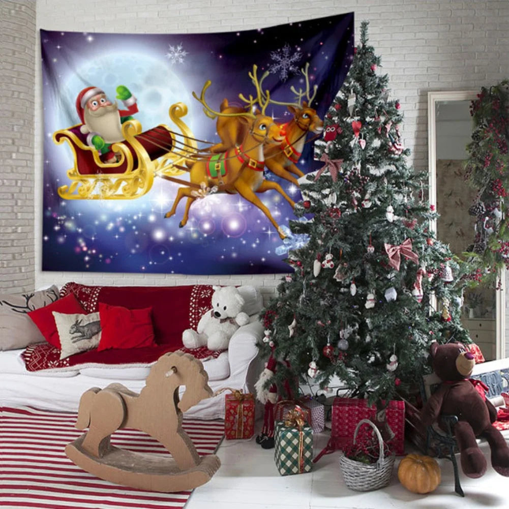 Christmas Tapestry Cartoon Outdoor Garage Doors Tapestries Curtain Christmas Background Wall Decoration Hanging New Year Gift