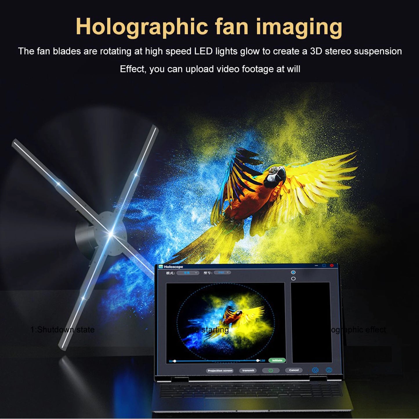 World Wide Use Creative Advertising Lights by 3D Fan Holographic Projector LED Fan Projector Support Picture Video Logo Display