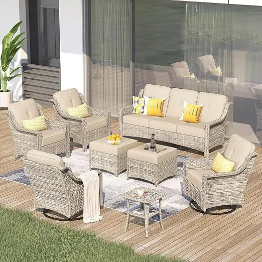 8Piece Outdoor Patio Furniture,Rattan Wicker Coversation Couch Set with 3Seater Sofa,Sectional Set,Outdoor Garden Furniture Sets