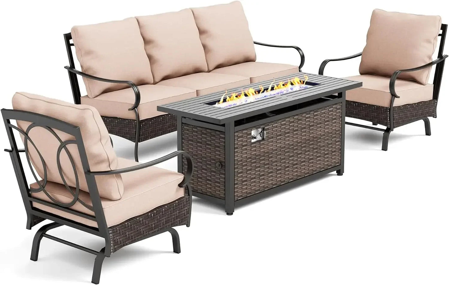 6 Pieces Outdoor Patio Furniture Sets with Fire Pit Table, Large Outdoor Conversation Sets for 7, Metal Patio Furniture Set