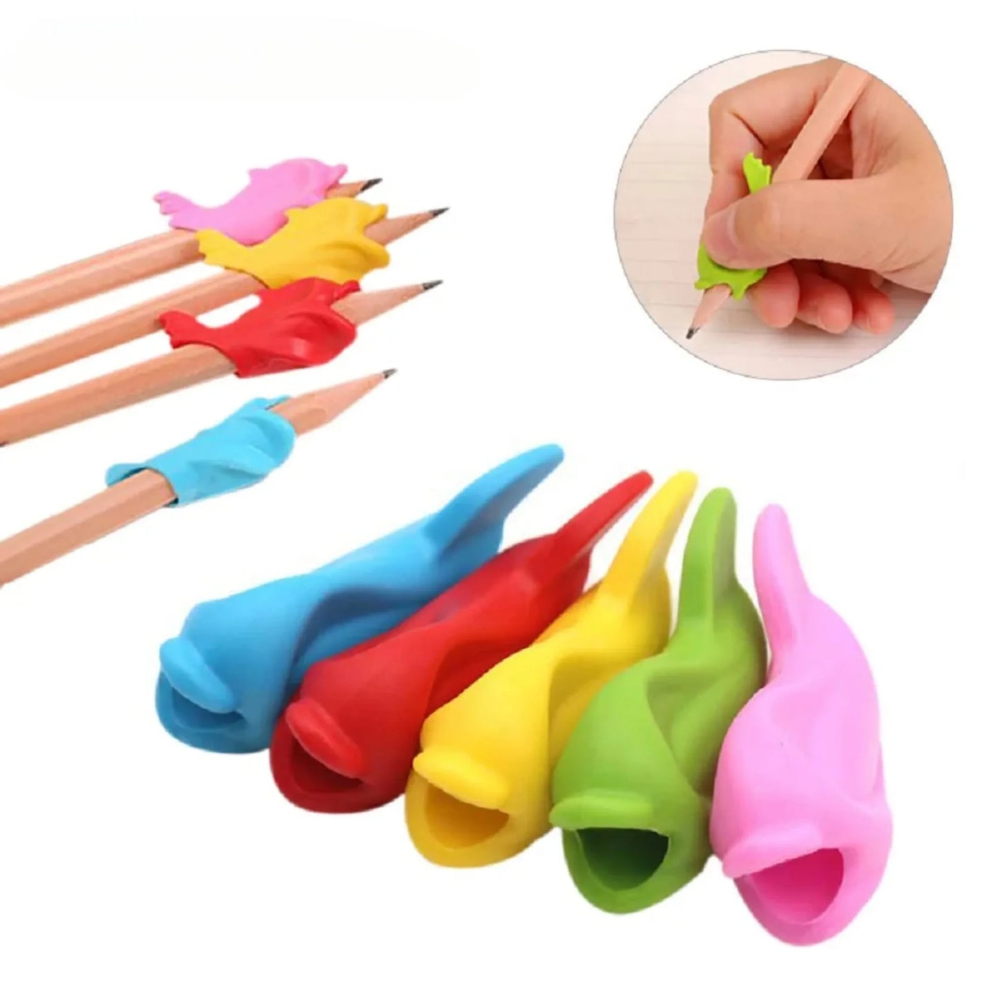 100pcs Silicone Fish Holding Pen Environmental Protection Children Students Pencil Aid Grip Set Posture Correction Tool