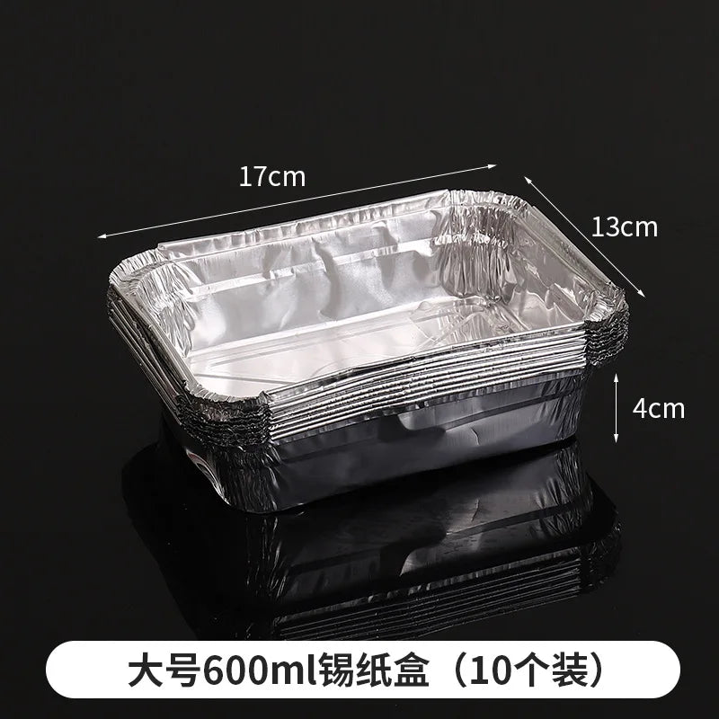 Rectangular Tin Foil Tray Box Barbecue Disposable Aluminum Foil Packaging Box BBQ Thickened Aluminum Foil Packaging Bowl 10PCS