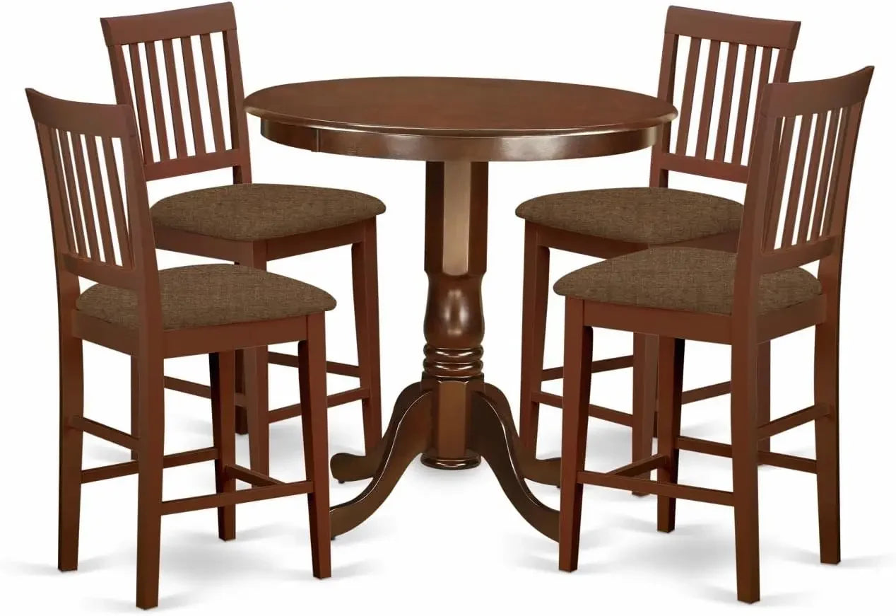 5 Piece Counter Height Dining Table Set Includes a Round Kitchen Table with Pedestal and 4 Faux Leather Dining Room Chairs