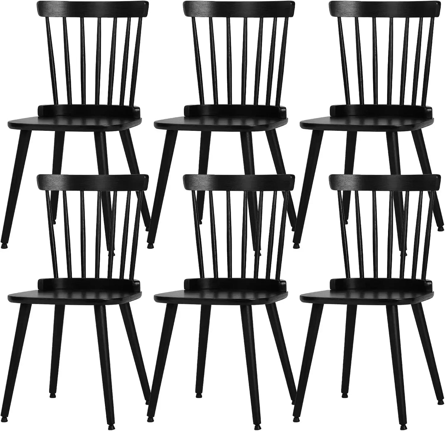 6 Pc Dining Chair Set, Farmhouse Solid Wood Spindle Back Side Chair Mid-Century Modern Black Armless Kitchen Chair