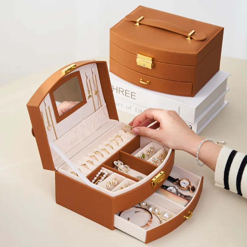 Handheld luxury jewelry box, multi-layer drawer storage box, used for classifying and storing rings, earrings, necklaces