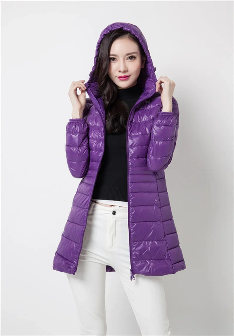 Plus Size Down Jacket 2024 New Arrivals Women Hooded Ultra Light Down Jacket Korean Slim Fit Female Puffer Down Coats