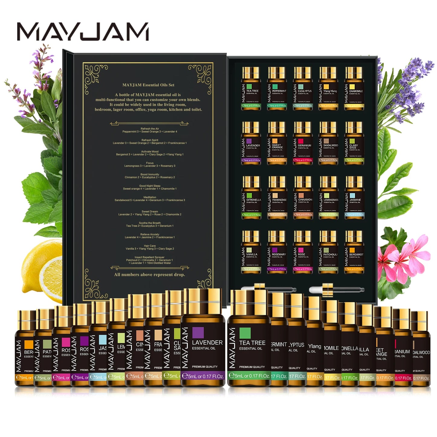 MAYJAM Pure Natural Essential Oils 20pcs Kits Gift Box Sandalwood Lemongrass Lavender Bergamot Eucalyptus Rosemary For Diffuser