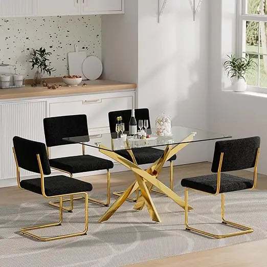 5 Piece Glass Dining Table Table Set, with 4 PU Dinings Chairs for Kitchen Dining Room,Kitchen Table Set