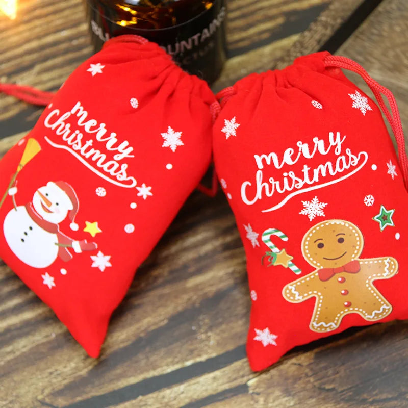 5/10PCS Christmas Gift Bags Velvet Storage Bags for Candy Snack Drawstring Wrapping Bag Xmas Gifts Packing Bag Gift Decoration