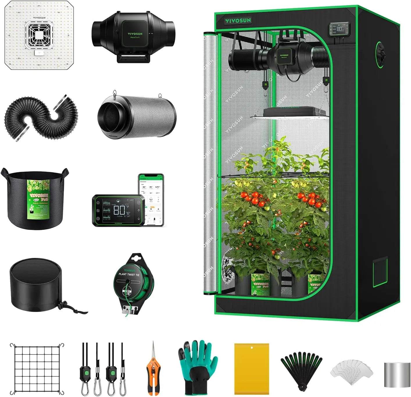 Tent System 2.7x2.7, -Integrated Grow Tent Kit, with Automate Ventilation and Circulation, Schedule Full Spectrum