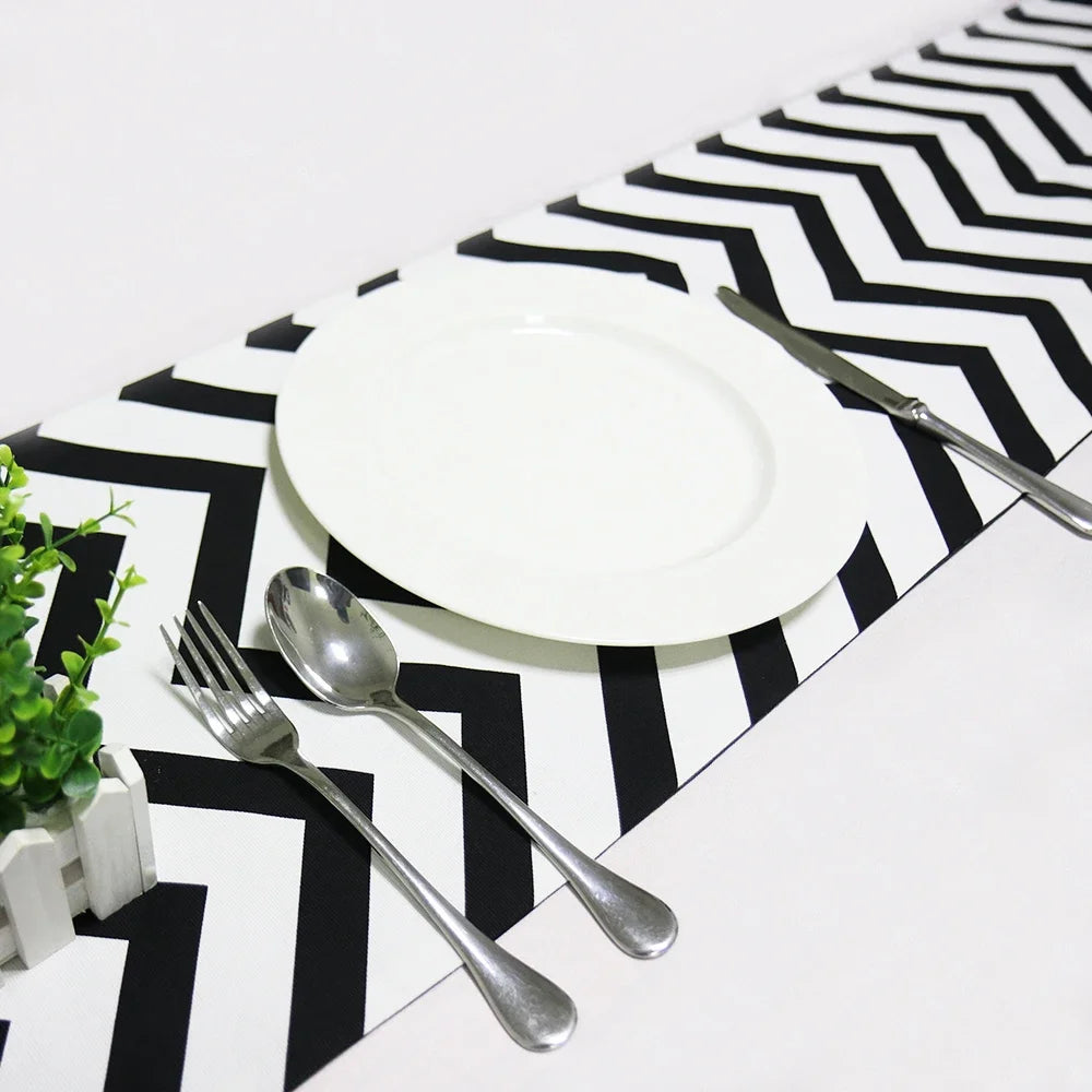 Wave Table Runner Black White Minimalist  Christmas Table Runner Stripe Tablecloth Placemat Home Decoration Strip Cloth Tea Flag