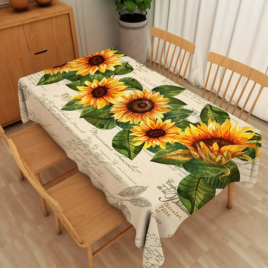 Sunflower Rectangle Tablecloth, Vintage Farmhouse Waterproof Durable Tablecloth for Home Kitchen Dining Room Outdoor Picnic Mat