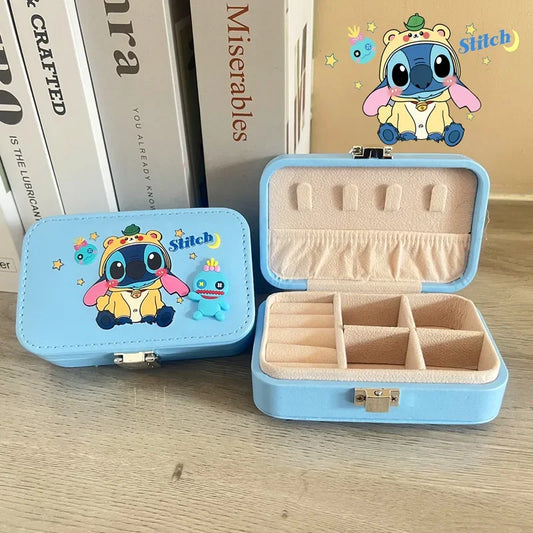 New Disney Anime Jewelry Boxes Cartoon Stitch Mickey Minnie Necklace Bracelet Ring Earring Convenient Large Capacity Storage Box