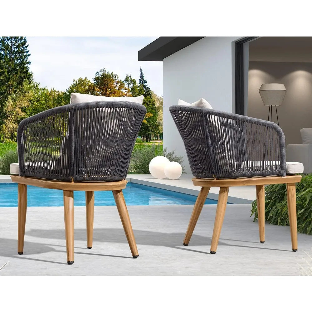 11 Pieces Patio Dining Set, for Garden Deck Teak-Finish Aluminum Frame Backyard Kitchen Set, Wicker Outdoor Furniture Sets