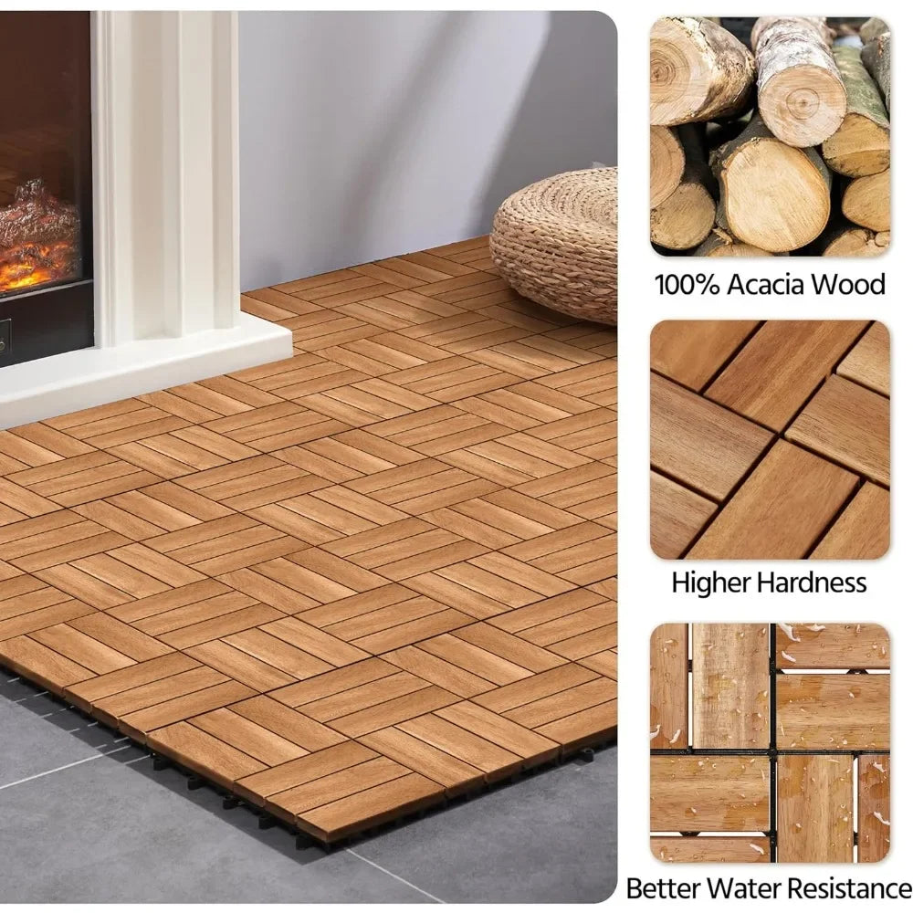 Garden flooring, 108 pieces of hardwood interlocking Acacia waterproof flooring for outdoor use, 12 ''x12' ', garden flooring