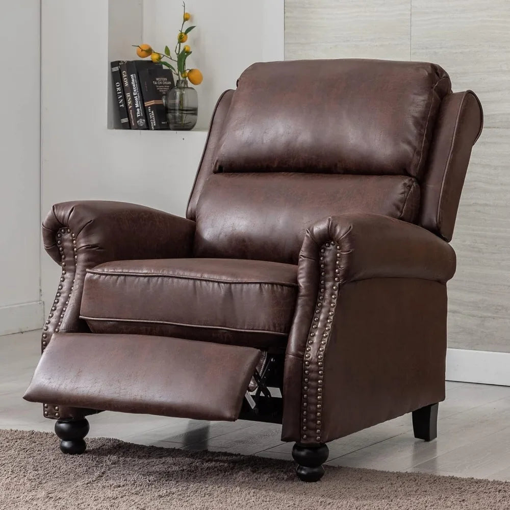 Reddish Brown Sofa Leather Armchair Push Back Recliner With Rivet Decoration Single Sofa Accent Chair for Living Room Armchairs