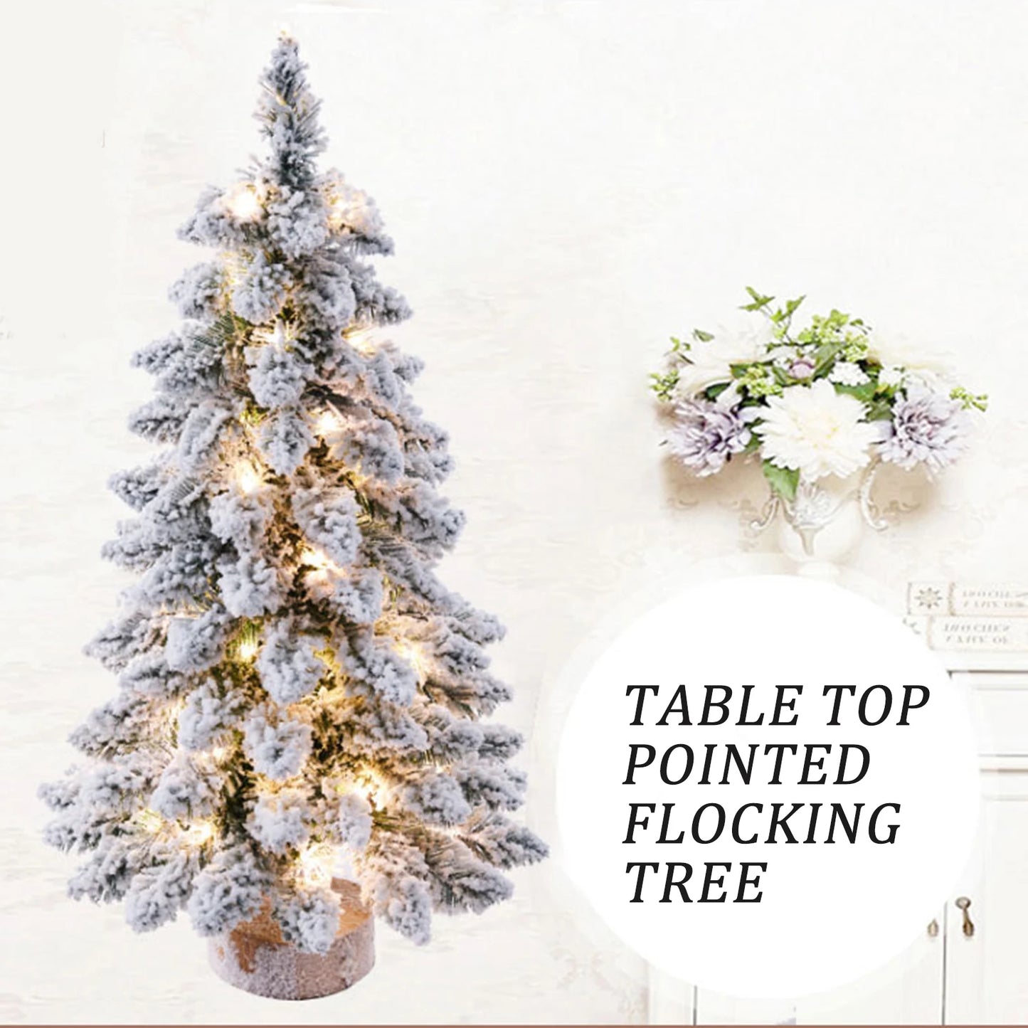 Prelit Tabletop Christmas Tree Includes Small White LED Lights Wood Base for Table Desk Farmhouse Porch Christmas Decoration