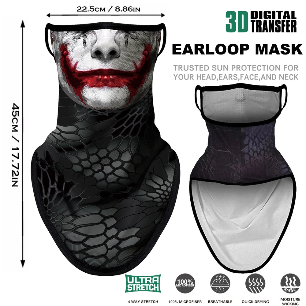 Breathable Skull Scarf Cycling Neck Gaiter Earloop Face Mask Halloween Tube Mask Bandana Bicycle Hiking Motorcycle Balaclava Men