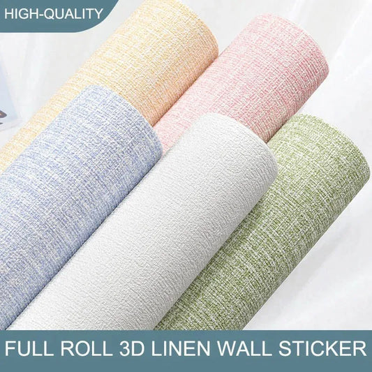 50cmX10m Linen 3D Foam Self-adhesive PVC Solid Color Thickened Waterproof Background art Wall Renovation Wallpaper Wall Stickers