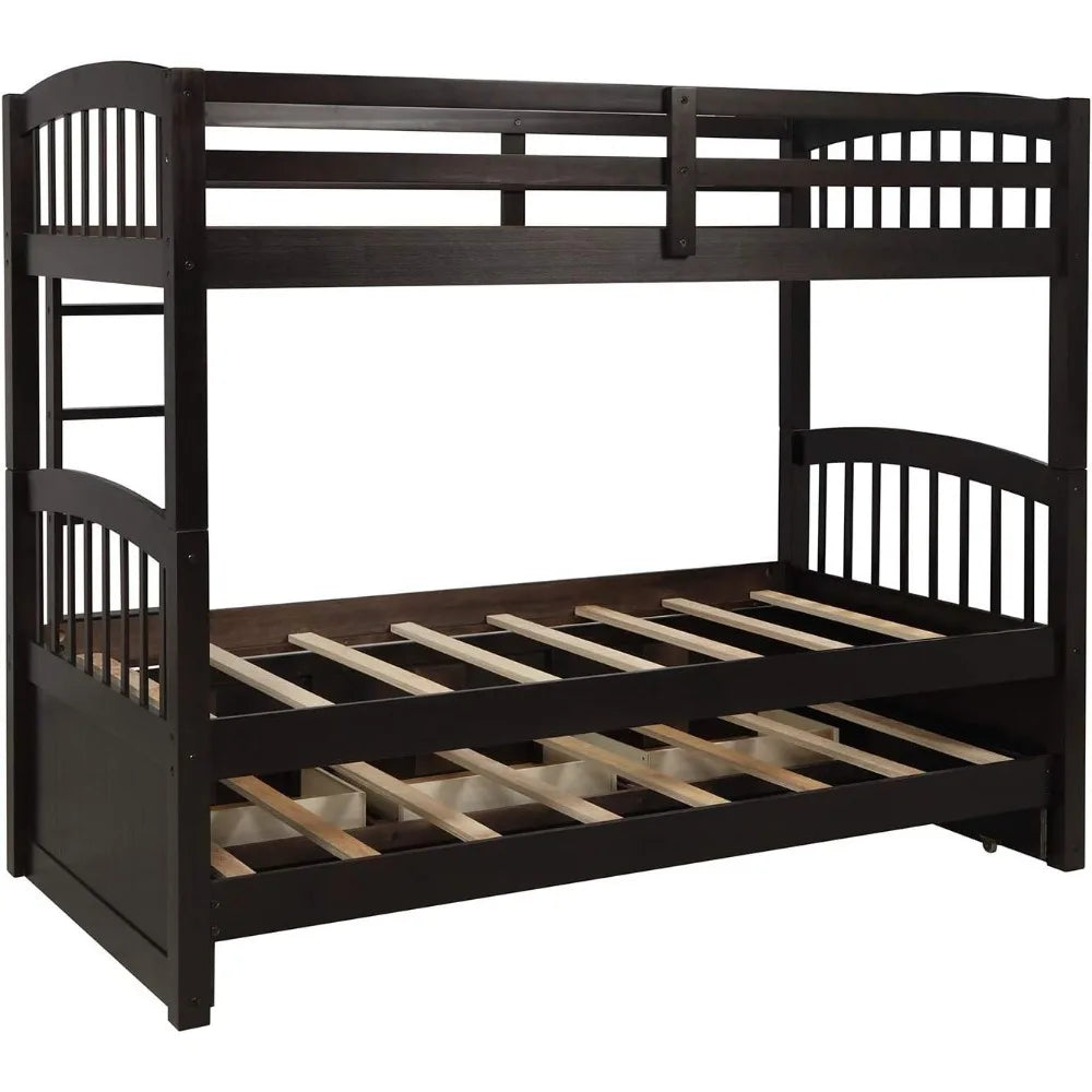 Twin Over Twin Bunk Bed with Safety Rail, Ladder, Twin Trundle Bed with 3 Drawers for Bedroom, Guest Room Furniture