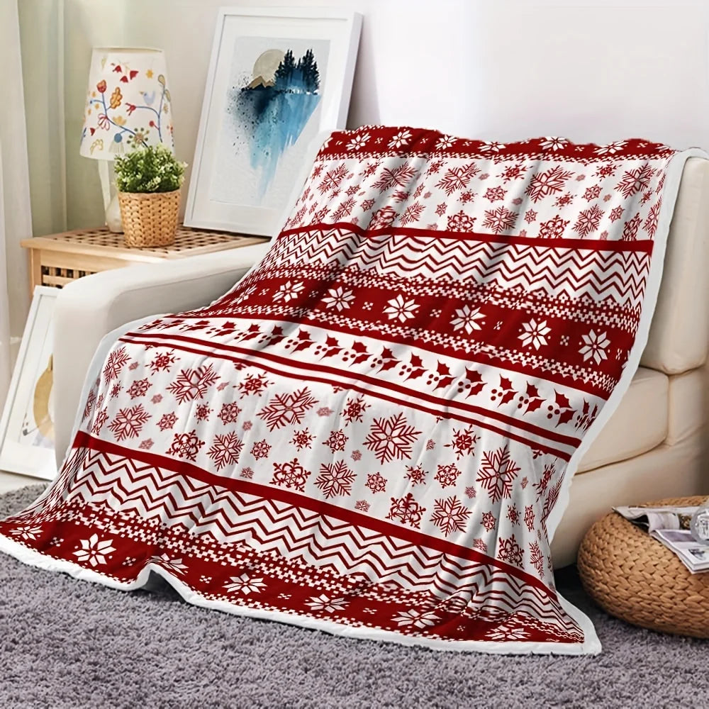 Christmas Throw Fleece Blanket For Winter Super Soft Warm Reversible Fuzzy Fleece Snowflake Holiday Blanket For Couch Sofa Home