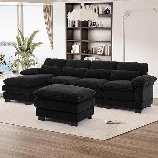 U Shape Sectional Sofa, Upholstery Comfy Modular Sofas, 4 Seat Chenille L-Shaped Sleeper Sofa,Living Room Cloud Couch