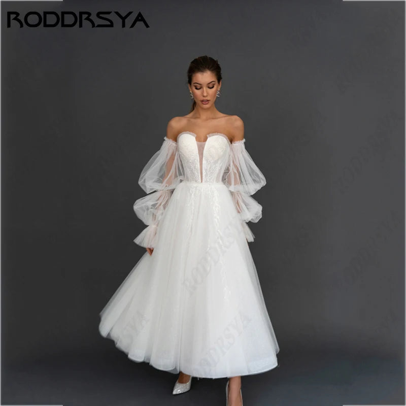 RODDRSYA Strapless Removable Sleeve Wedding Dress For Women Romantic Backless A-line Bridal Party Sexy Sleeveless Bride Gowns