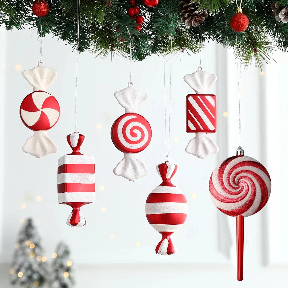 6pcs Christmas Hanging Candy Ball Lollipop Candy Cane Pendants Christmas Tree Ornaments Christmas Decor Home 2024 New Year Gifts