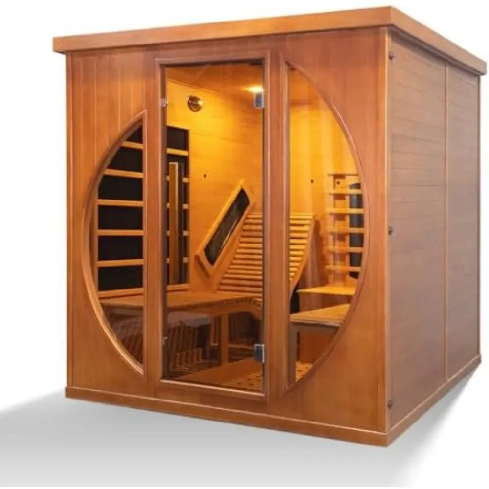 Wooden Sauna Room, Luxurious Red Cedar Sauna with Recliner, 3400W Dry Heat Sauna for Home, 9 Heating Panels, Bluetooth Speaker