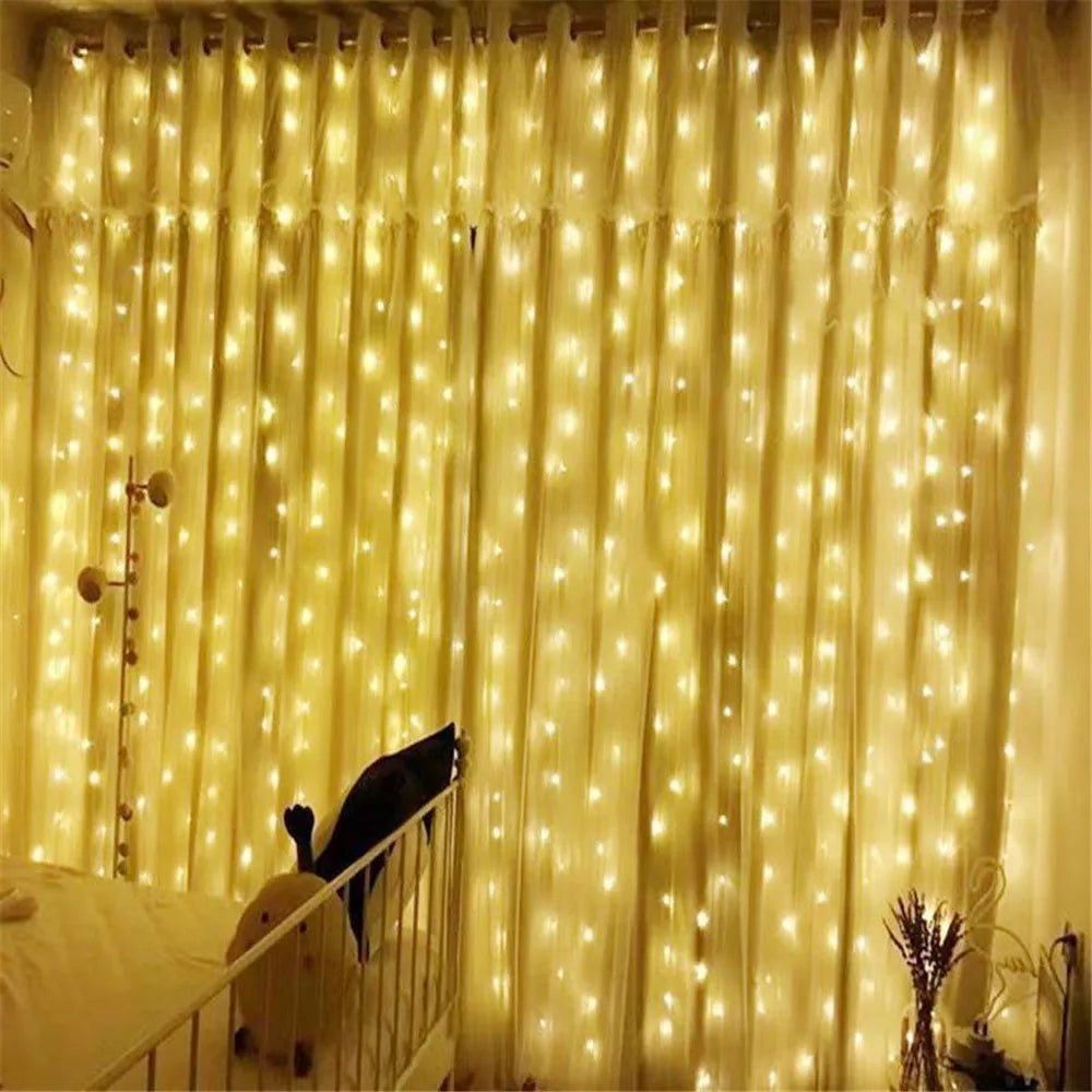 Christmas Decoration for Home Curtain LED String Lights Remote Control Wedding Fairy Garland Light for Bedroom Outdoor Home