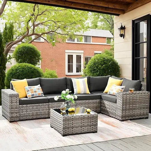 Patio Furniture Set , Couch with Comfy Cushions and Deep Seat,  Wicker Rattan Conversation Set, 6 Pieces Outdoor Sectional Sofa