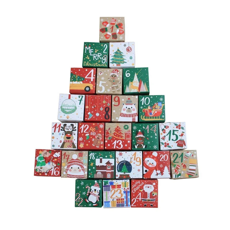 24pcs 1-24 Christmas Advent Calendar Gift Box Kids Xmas New Year Candy Cookies Wrapping Paper Box Christmas Gift Toy Only Boxes