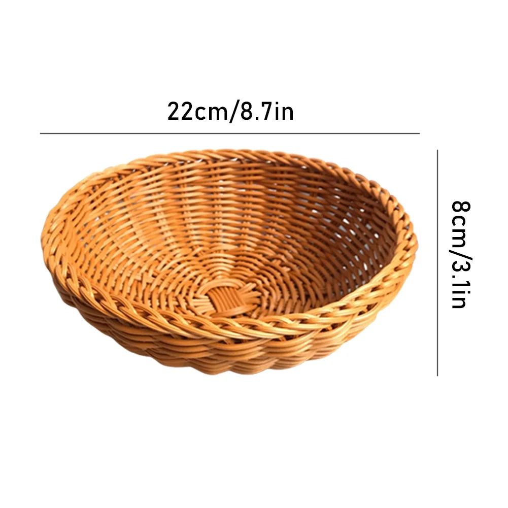 1 PCS Round Simulation Rattan Fruit Storage Basket PP Family Small Objects Storage Basket Bread Basket