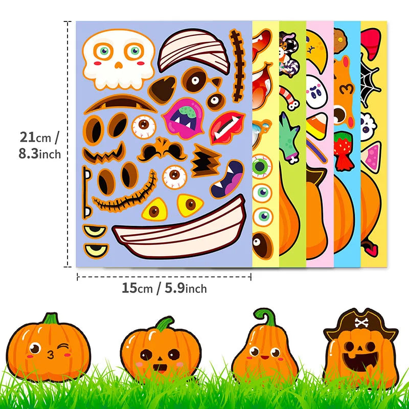 Make A Face Halloween Pumpkin Stickers Sheets for Kids Toddlers Children DIY Decorating Toys Party Games Stickers Puzzle Jigsaw