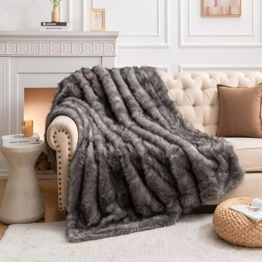 Luxury Faux Fur Blanket - Super Thick Warm Long Fluff Fuzzy Throw Blanket for Bed, Sofa, Couch, Home Decor with Soft Cozy Plush