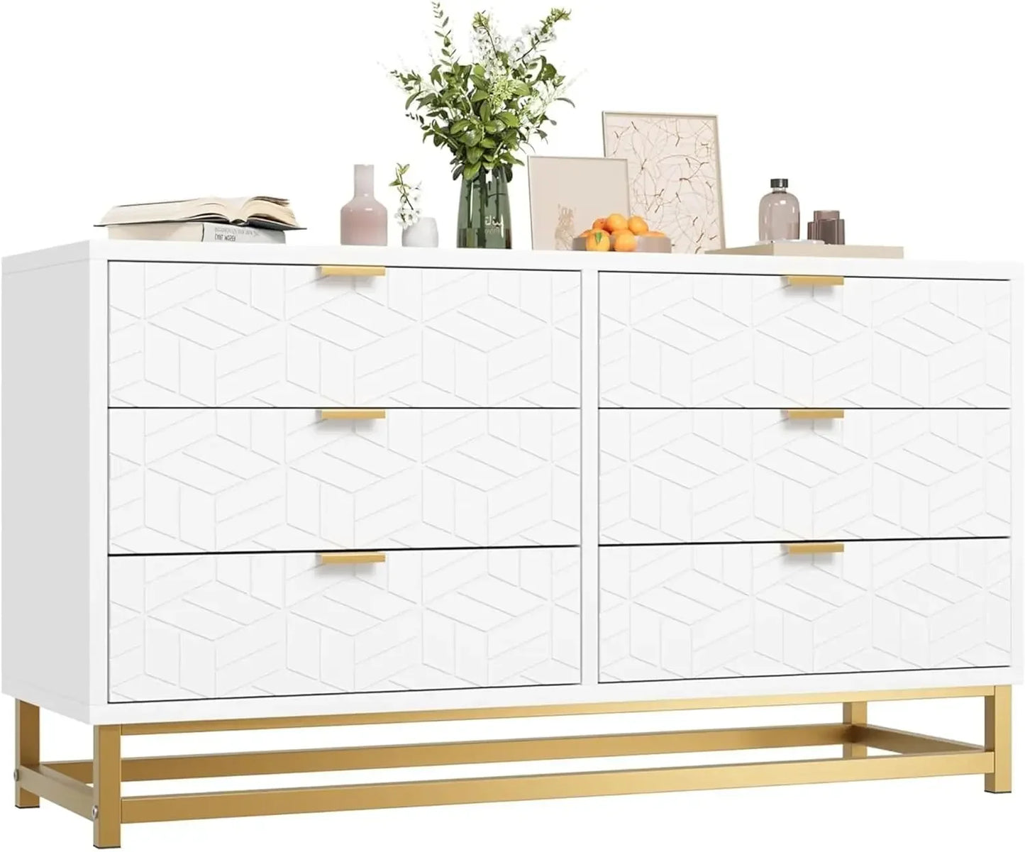 White 7 Drawer Dresser for Bedroom, 53.5" Large Dresser with Metal Legs, Modern Dresser Chest Organizer with Wide Storage