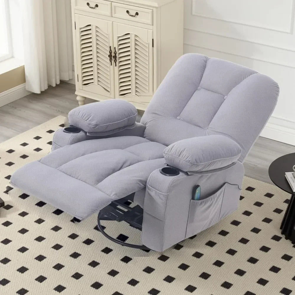 Recliner Chair for Adults,Rocker Recliners with Massage Heat,Fabric Overstuffed Swivel Glider with Cup Holder,Living Room Chairs