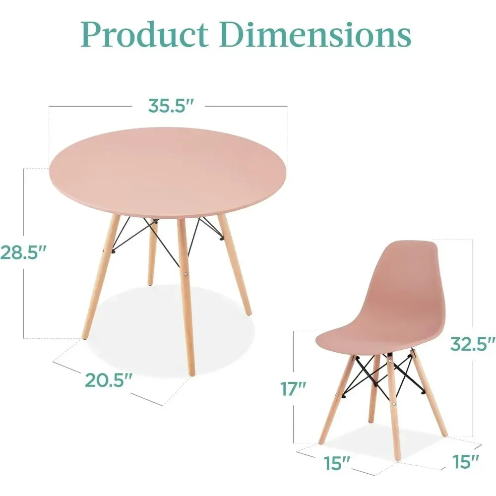 5-Piece Dining Set, Compact Mid-Century Modern Table & Chair Set for Home, Apartment w/ 4 Chairs, Plastic Seats, Wooden Legs