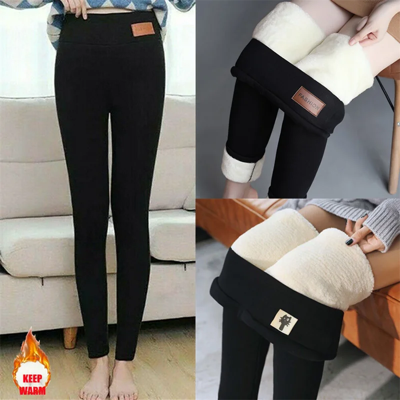 Women Thermal Leggings Winter Warm Elastic Lambwool Pantyhose Female Fleece Thermal High Waist Slim Thicken Tight Pants