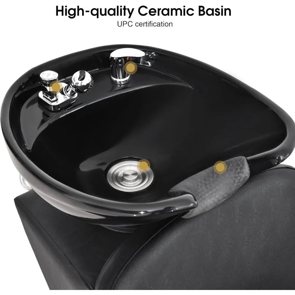 Shampoo Chairs,Adjustable Backwash Sink Barber Chair for Salon Beauty Spa, Ceramic Bowl Shampoo Chair